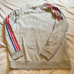 Gray Adidas Crewneck - Striped Sleeves - XL